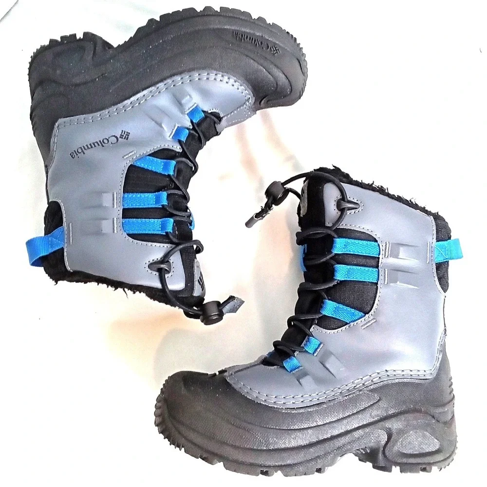 Columbia Kids Waterproof Snow Boots Grey Black Blue Omni-Heat Size 1‎